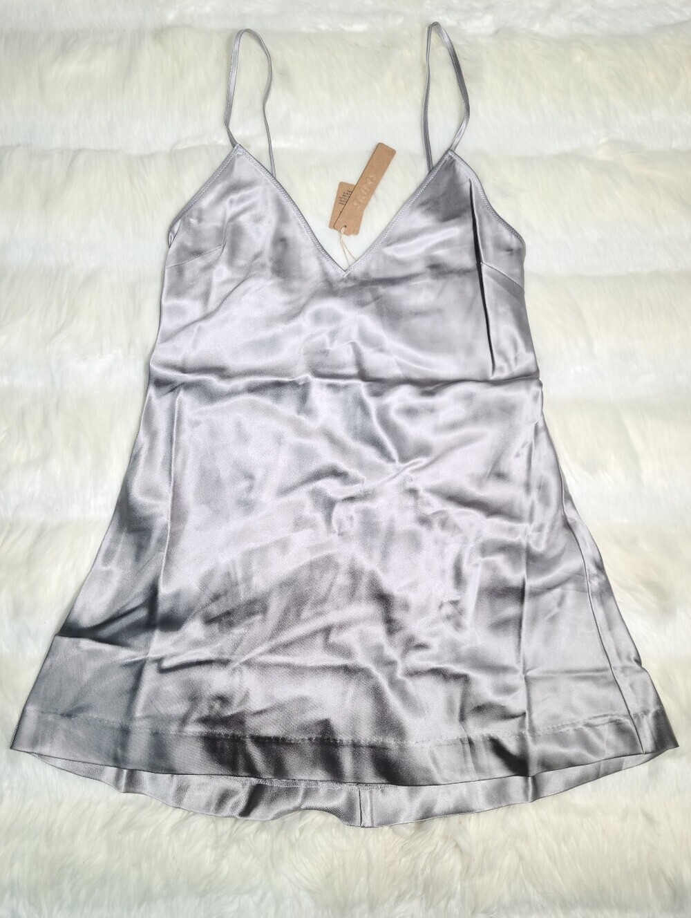 SKIMS Heavyweight Satin Cami Mini Dress Silver Mirror Women XS NEW